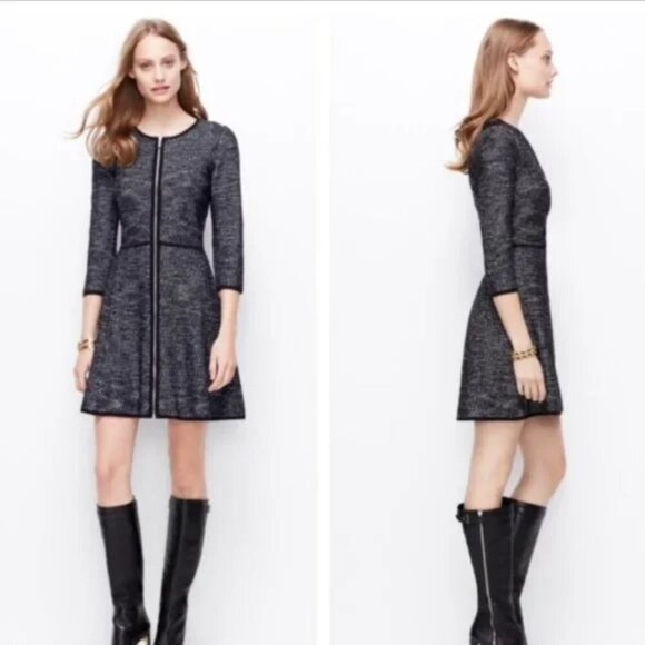 Ann Taylor Dresses & Skirts - Ann Taylor Chevron Fit & Flare Knit Sweater Dress Short Black White Extra Small